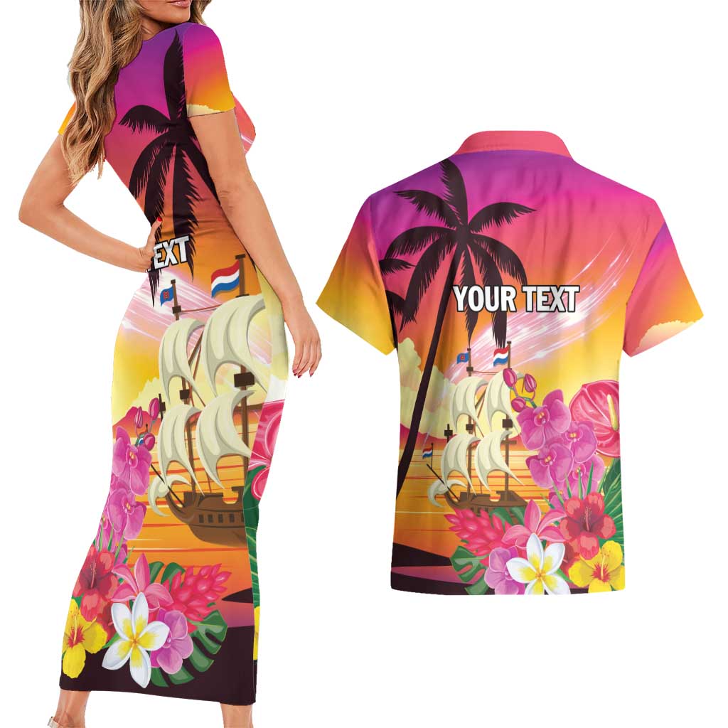 Curacao Football Custom Couples Matching Short Sleeve Bodycon Dress and Hawaiian Shirt Come On La Familia Azul