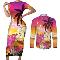 Curacao Football Custom Couples Matching Short Sleeve Bodycon Dress and Long Sleeve Button Shirt Come On La Familia Azul