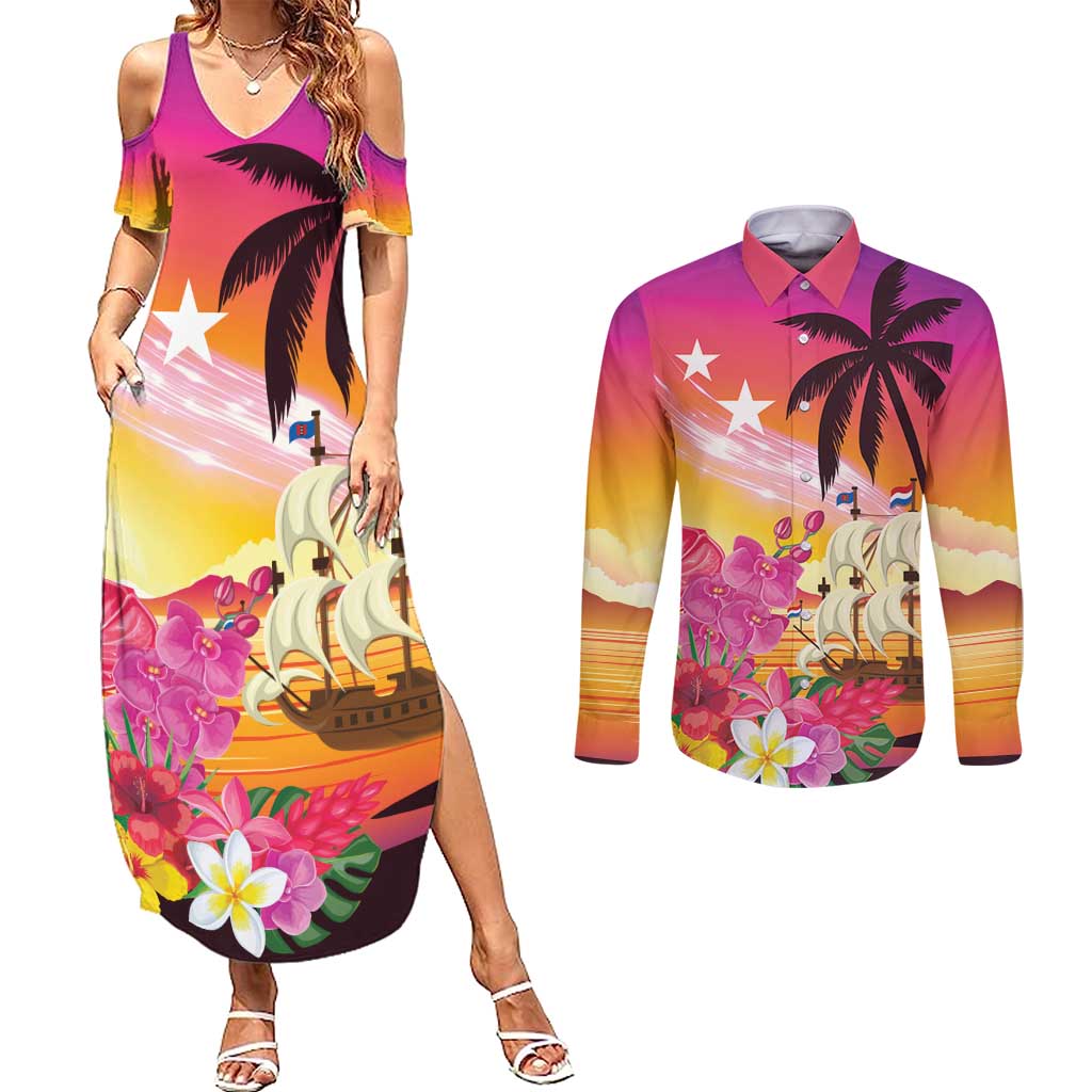 Curacao Football Custom Couples Matching Summer Maxi Dress and Long Sleeve Button Shirt Come On La Familia Azul