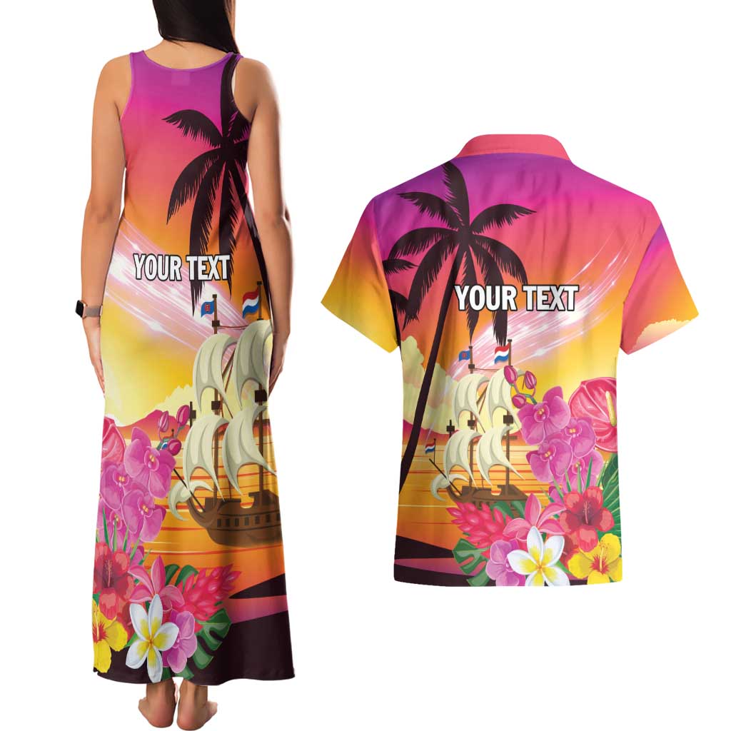 Curacao Football Custom Couples Matching Tank Maxi Dress and Hawaiian Shirt Come On La Familia Azul