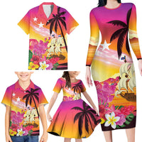 Curacao Football Custom Family Matching Long Sleeve Bodycon Dress and Hawaiian Shirt Come On La Familia Azul
