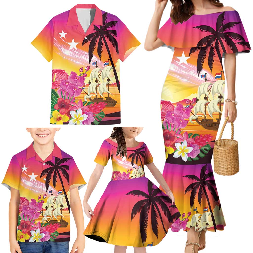 Curacao Football Custom Family Matching Mermaid Dress and Hawaiian Shirt Come On La Familia Azul