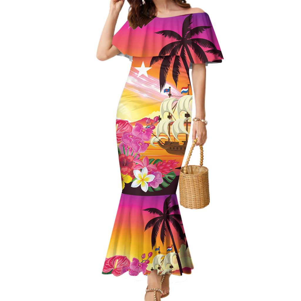 Curacao Football Custom Family Matching Mermaid Dress and Hawaiian Shirt Come On La Familia Azul