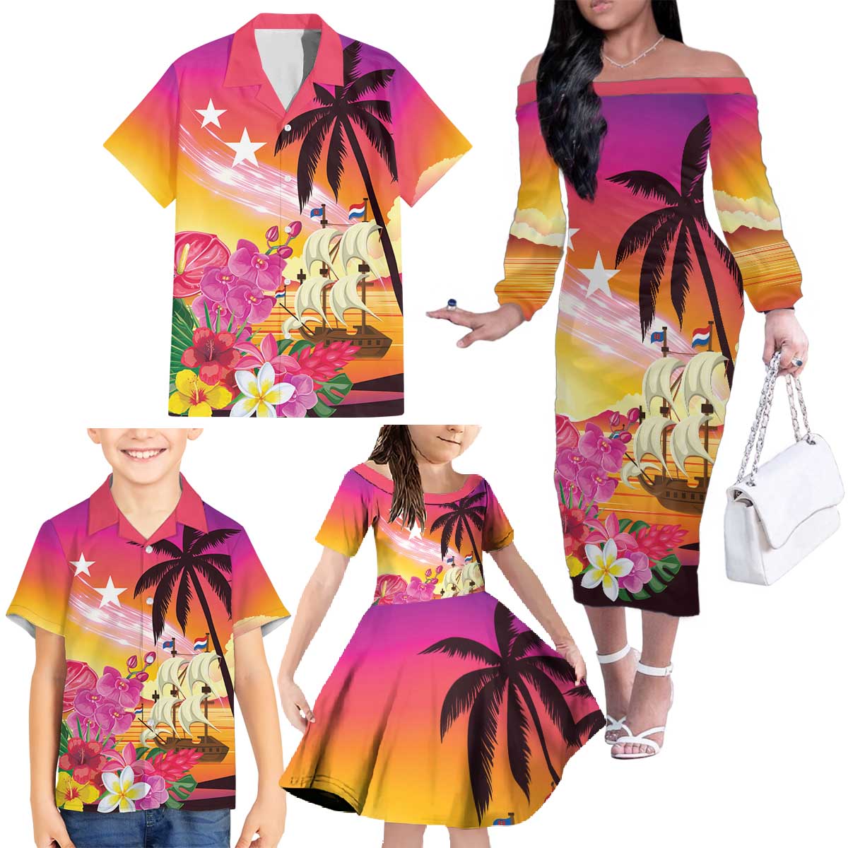 Curacao Football Custom Family Matching Off The Shoulder Long Sleeve Dress and Hawaiian Shirt Come On La Familia Azul