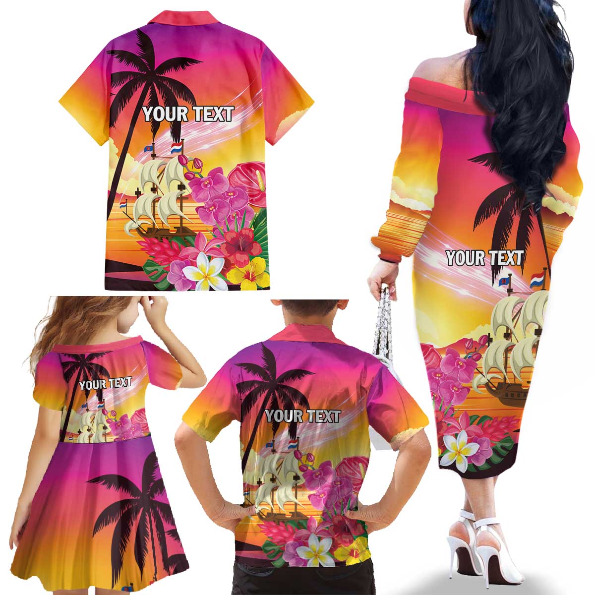 Curacao Football Custom Family Matching Off The Shoulder Long Sleeve Dress and Hawaiian Shirt Come On La Familia Azul