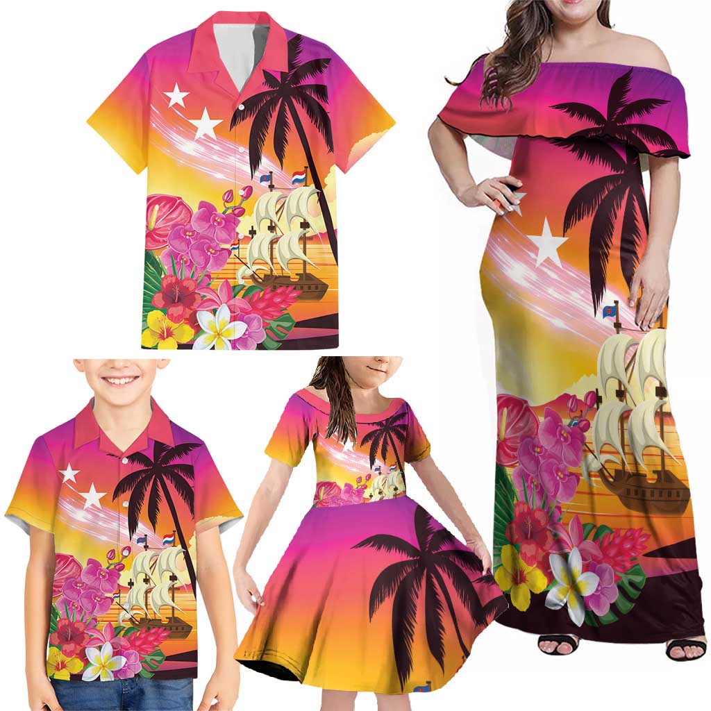 Curacao Football Custom Family Matching Off Shoulder Maxi Dress and Hawaiian Shirt Come On La Familia Azul