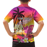 Curacao Football Custom Family Matching Off Shoulder Short Dress and Hawaiian Shirt Come On La Familia Azul
