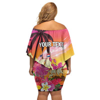 Curacao Football Custom Family Matching Off Shoulder Short Dress and Hawaiian Shirt Come On La Familia Azul