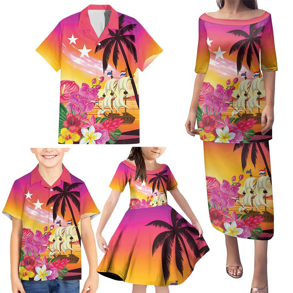 Curacao Football Custom Family Matching Puletasi and Hawaiian Shirt Come On La Familia Azul
