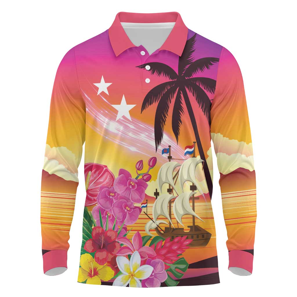 Curacao Football Custom Long Sleeve Polo Shirt Come On La Familia Azul