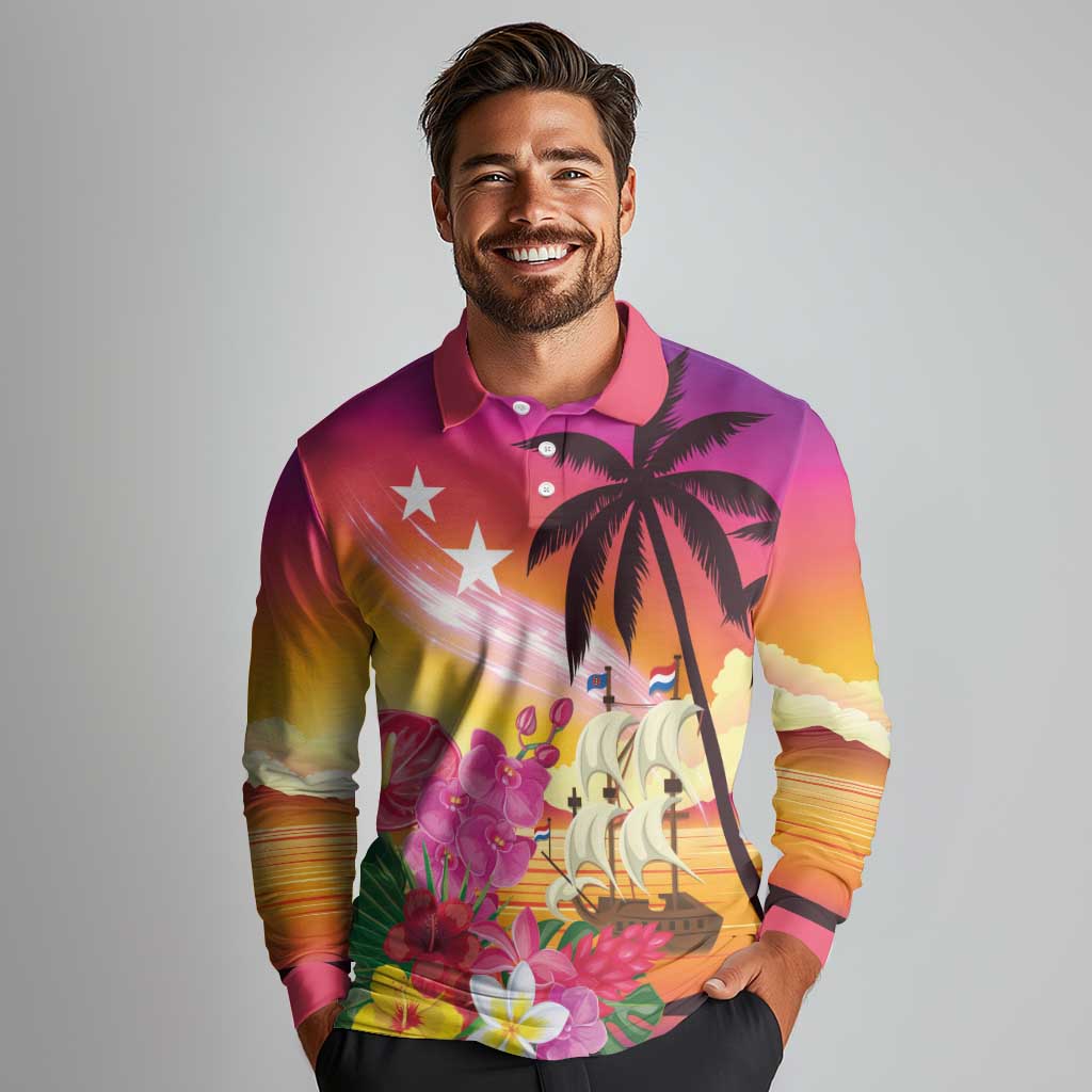 Curacao Football Custom Long Sleeve Polo Shirt Come On La Familia Azul