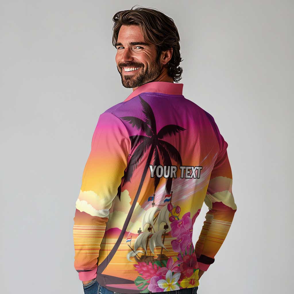 Curacao Football Custom Long Sleeve Polo Shirt Come On La Familia Azul