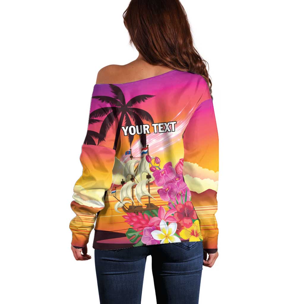 Curacao Football Custom Off Shoulder Sweater Come On La Familia Azul