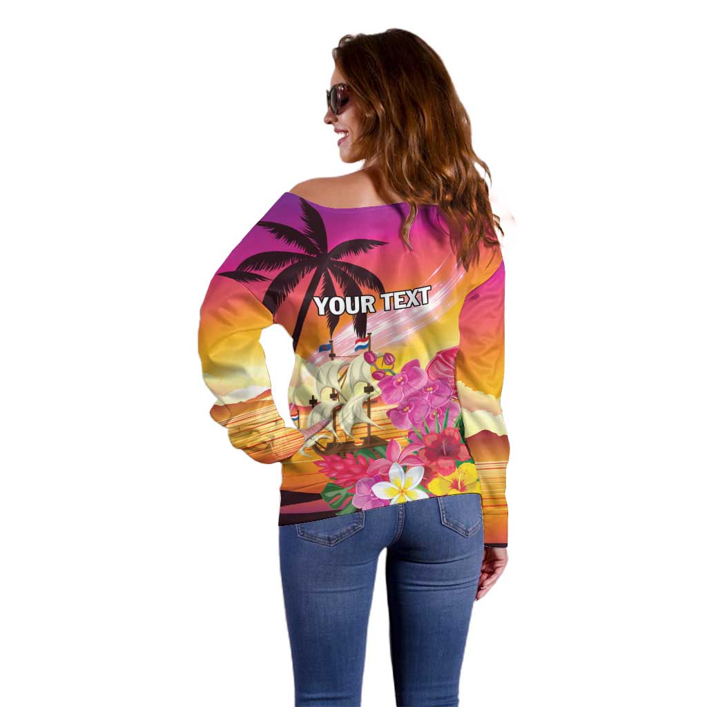 Curacao Football Custom Off Shoulder Sweater Come On La Familia Azul