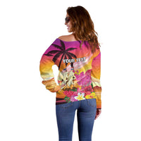 Curacao Football Custom Off Shoulder Sweater Come On La Familia Azul