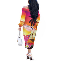 Curacao Football Custom Off The Shoulder Long Sleeve Dress Come On La Familia Azul