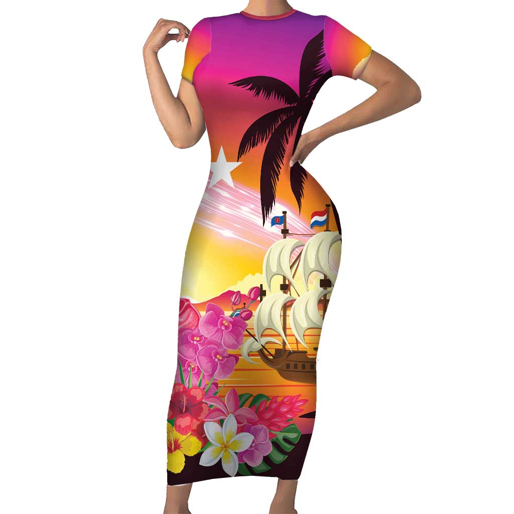 Curacao Football Custom Short Sleeve Bodycon Dress Come On La Familia Azul