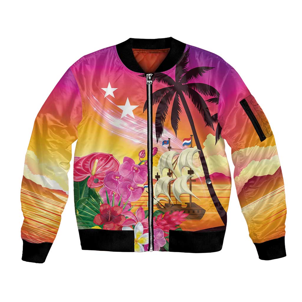 Curacao Football Custom Sleeve Zip Bomber Jacket Come On La Familia Azul