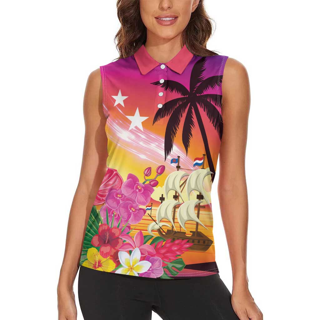 Curacao Football Custom Women Sleeveless Polo Shirt Come On La Familia Azul