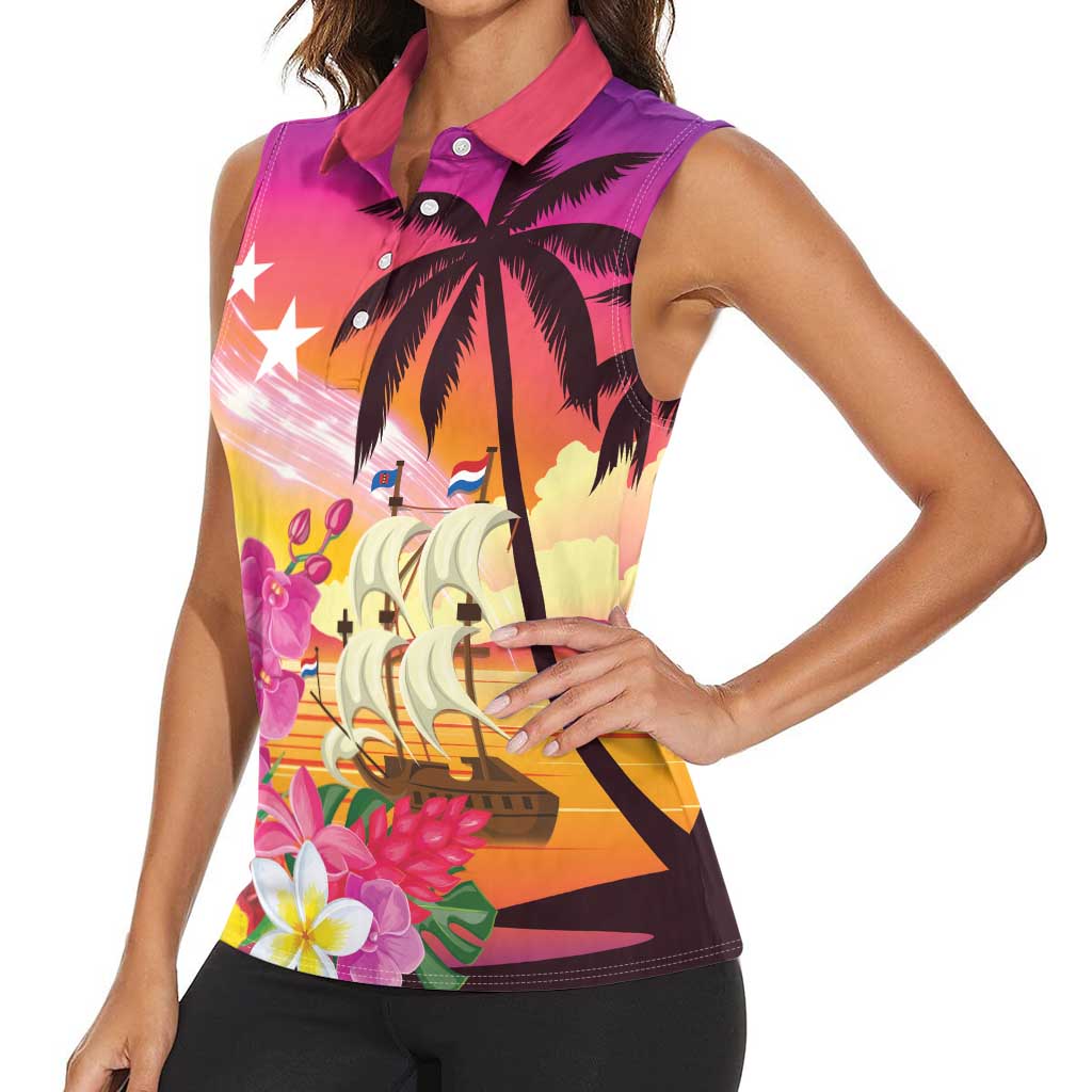 Curacao Football Custom Women Sleeveless Polo Shirt Come On La Familia Azul