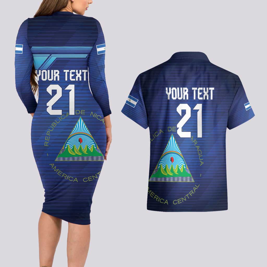 Nicaragua Football Custom Couples Matching Long Sleeve Bodycon Dress and Hawaiian Shirt Come On Los Pinoleros