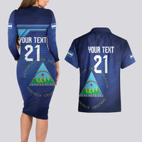 Nicaragua Football Custom Couples Matching Long Sleeve Bodycon Dress and Hawaiian Shirt Come On Los Pinoleros
