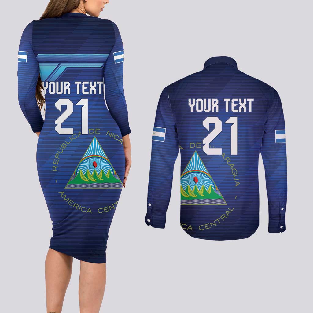Nicaragua Football Custom Couples Matching Long Sleeve Bodycon Dress and Long Sleeve Button Shirt Come On Los Pinoleros