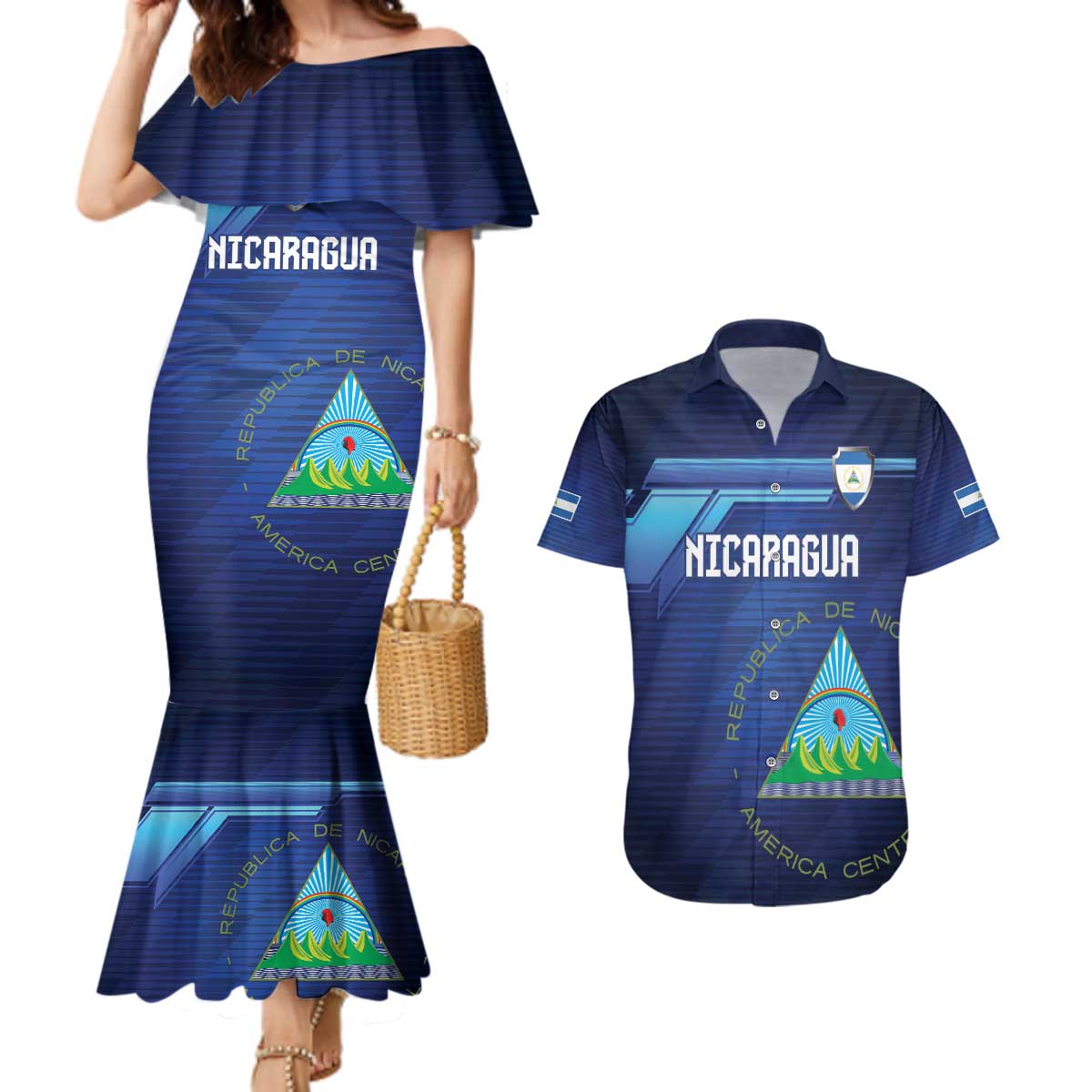 Nicaragua Football Custom Couples Matching Mermaid Dress and Hawaiian Shirt Come On Los Pinoleros