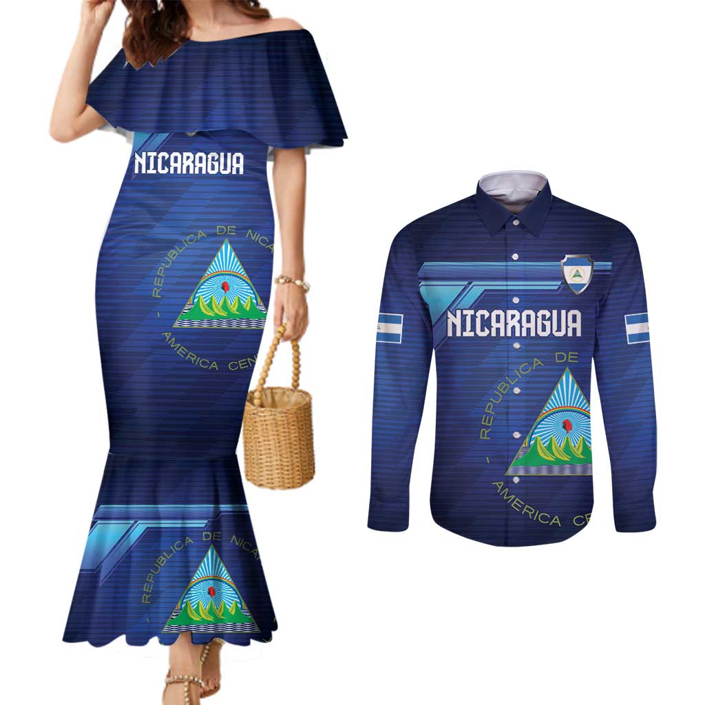 Nicaragua Football Custom Couples Matching Mermaid Dress and Long Sleeve Button Shirt Come On Los Pinoleros