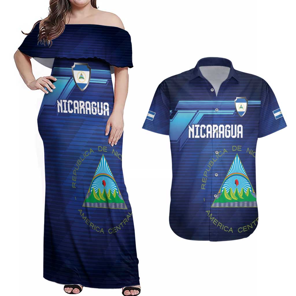 Nicaragua Football Custom Couples Matching Off Shoulder Maxi Dress and Hawaiian Shirt Come On Los Pinoleros