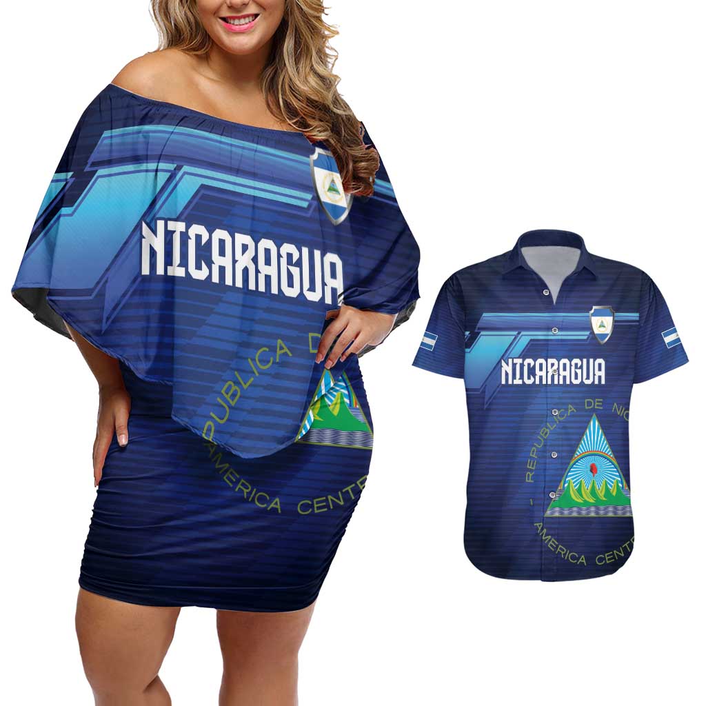 Nicaragua Football Custom Couples Matching Off Shoulder Short Dress and Hawaiian Shirt Come On Los Pinoleros