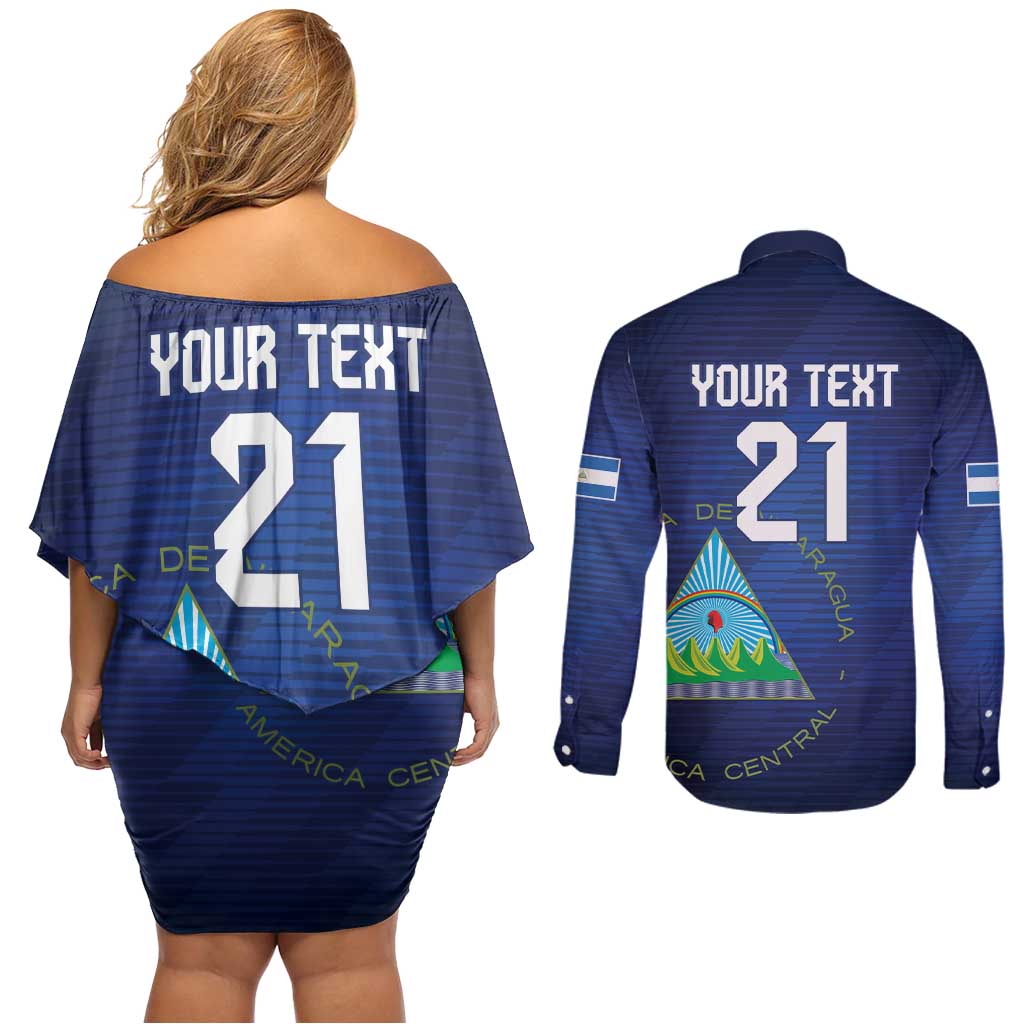 Nicaragua Football Custom Couples Matching Off Shoulder Short Dress and Long Sleeve Button Shirt Come On Los Pinoleros