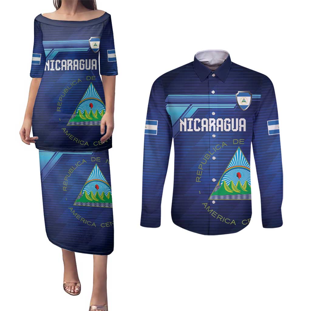 Nicaragua Football Custom Couples Matching Puletasi and Long Sleeve Button Shirt Come On Los Pinoleros