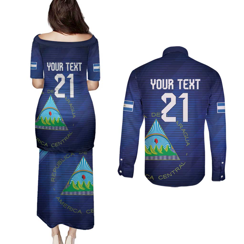 Nicaragua Football Custom Couples Matching Puletasi and Long Sleeve Button Shirt Come On Los Pinoleros