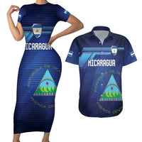 Nicaragua Football Custom Couples Matching Short Sleeve Bodycon Dress and Hawaiian Shirt Come On Los Pinoleros