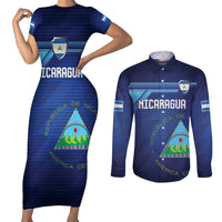 Nicaragua Football Custom Couples Matching Short Sleeve Bodycon Dress and Long Sleeve Button Shirt Come On Los Pinoleros