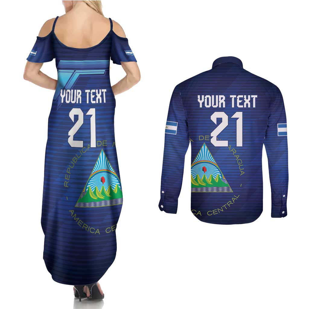 Nicaragua Football Custom Couples Matching Summer Maxi Dress and Long Sleeve Button Shirt Come On Los Pinoleros