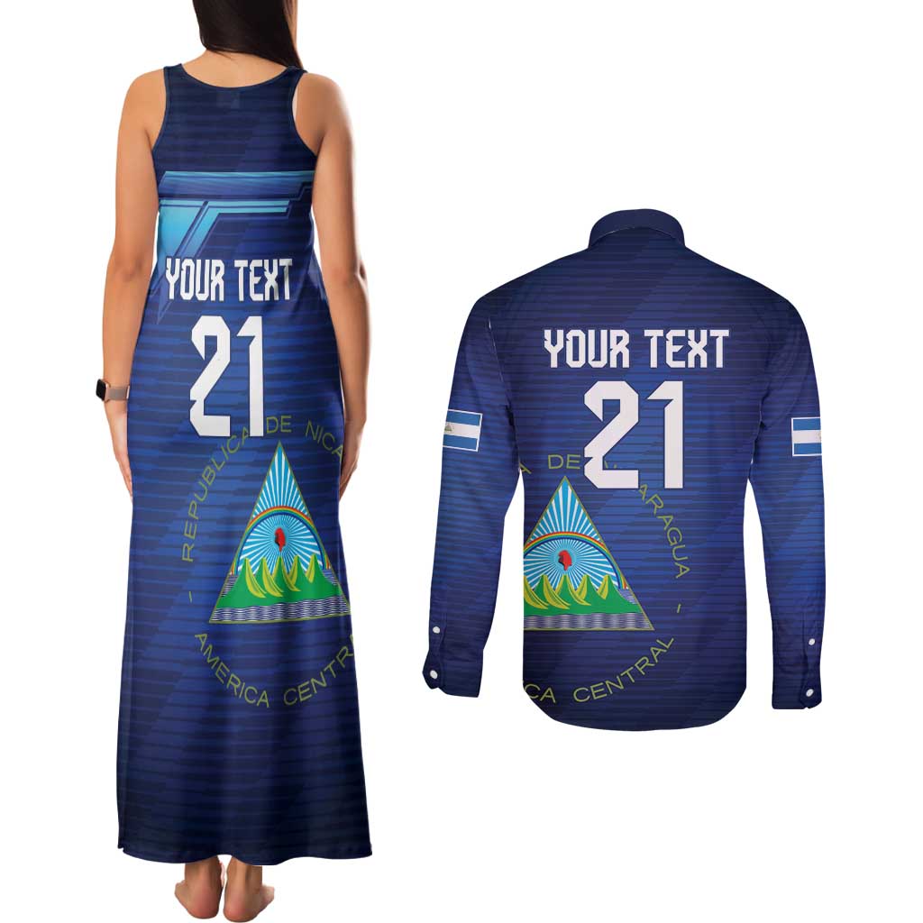 Nicaragua Football Custom Couples Matching Tank Maxi Dress and Long Sleeve Button Shirt Come On Los Pinoleros
