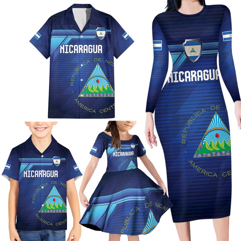 Nicaragua Football Custom Family Matching Long Sleeve Bodycon Dress and Hawaiian Shirt Come On Los Pinoleros