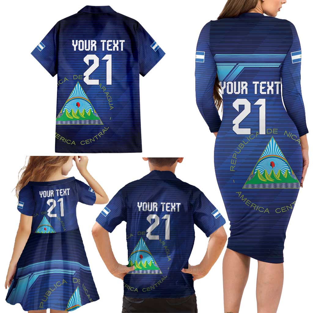 Nicaragua Football Custom Family Matching Long Sleeve Bodycon Dress and Hawaiian Shirt Come On Los Pinoleros