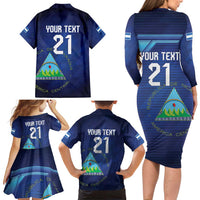 Nicaragua Football Custom Family Matching Long Sleeve Bodycon Dress and Hawaiian Shirt Come On Los Pinoleros