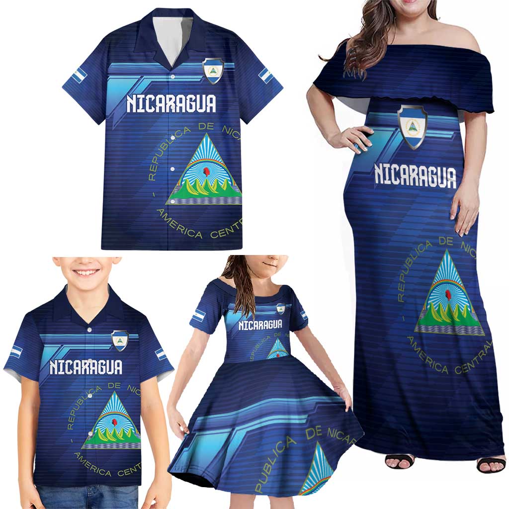 Nicaragua Football Custom Family Matching Off Shoulder Maxi Dress and Hawaiian Shirt Come On Los Pinoleros