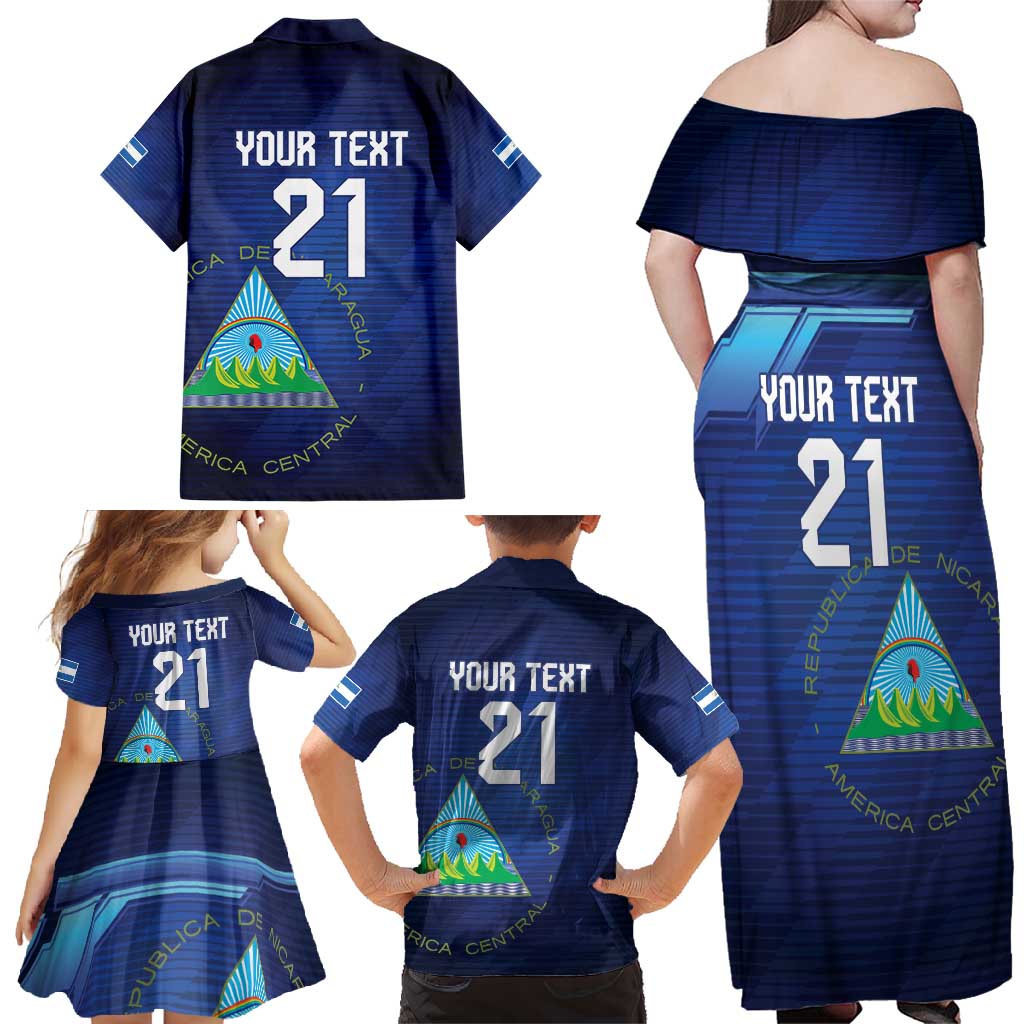 Nicaragua Football Custom Family Matching Off Shoulder Maxi Dress and Hawaiian Shirt Come On Los Pinoleros