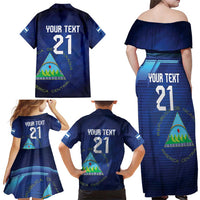 Nicaragua Football Custom Family Matching Off Shoulder Maxi Dress and Hawaiian Shirt Come On Los Pinoleros