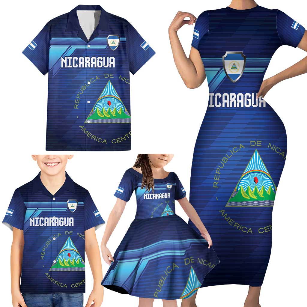 Nicaragua Football Custom Family Matching Short Sleeve Bodycon Dress and Hawaiian Shirt Come On Los Pinoleros