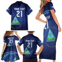 Nicaragua Football Custom Family Matching Short Sleeve Bodycon Dress and Hawaiian Shirt Come On Los Pinoleros
