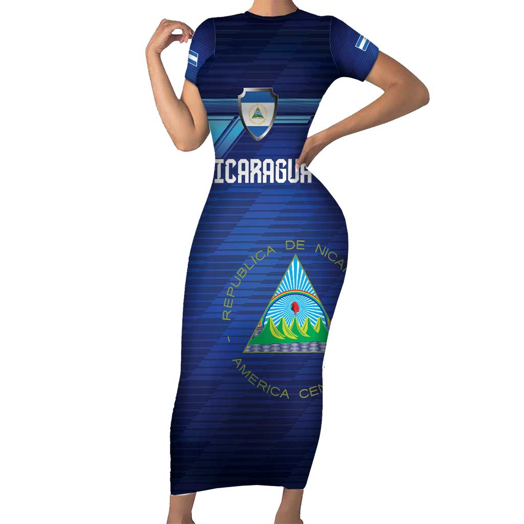 Nicaragua Football Custom Family Matching Short Sleeve Bodycon Dress and Hawaiian Shirt Come On Los Pinoleros