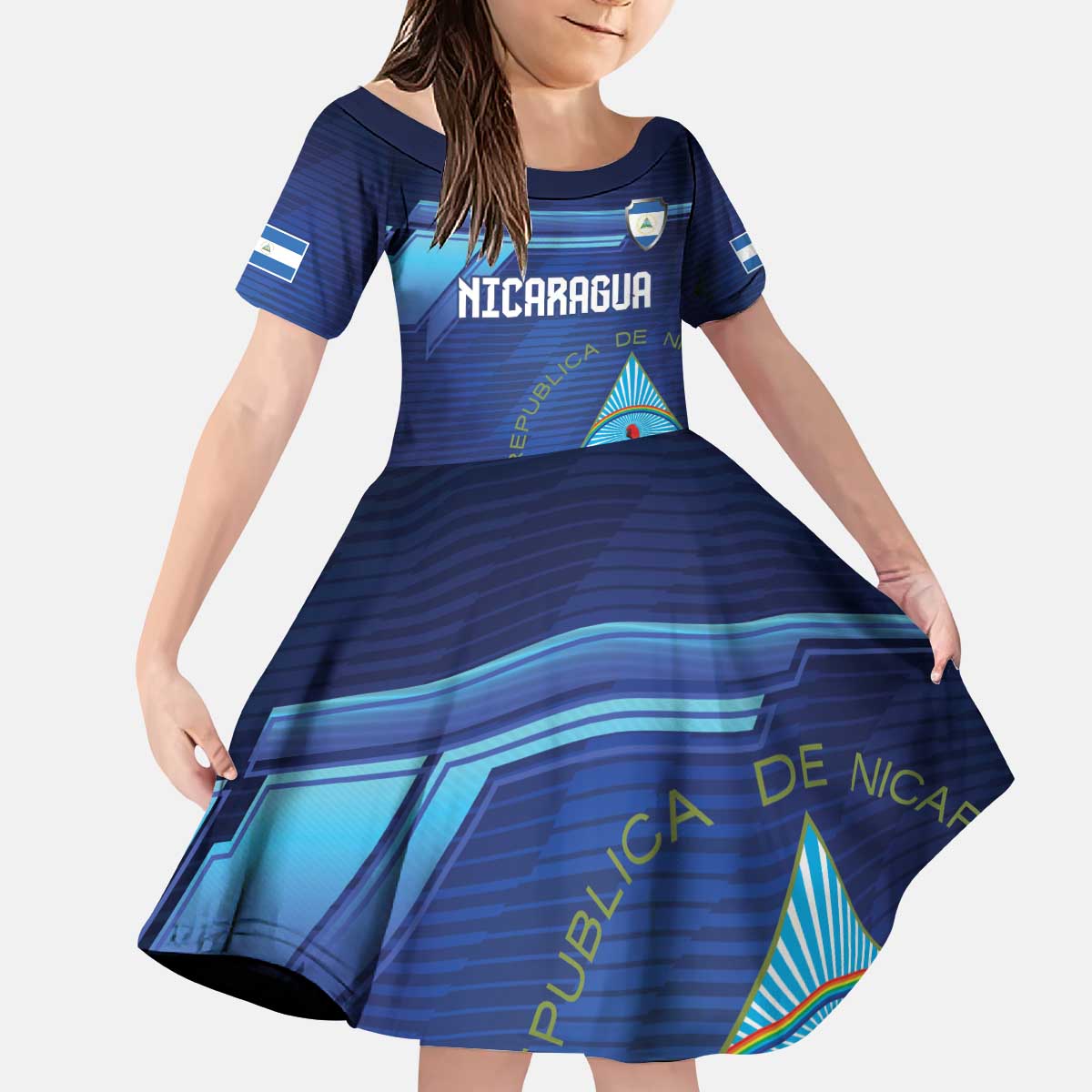 Nicaragua Football Custom Kid Short Sleeve Dress Come On Los Pinoleros