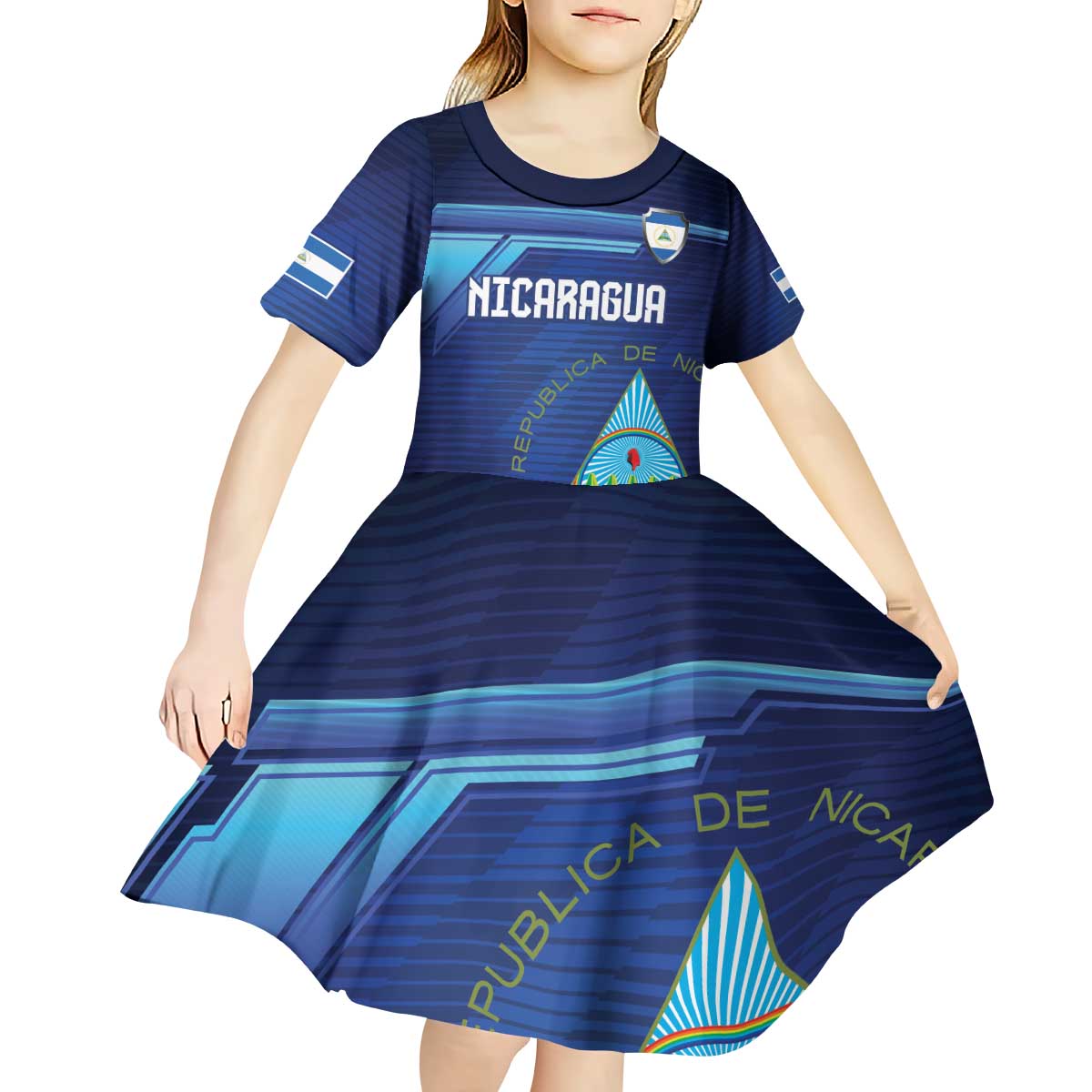 Nicaragua Football Custom Kid Short Sleeve Dress Come On Los Pinoleros