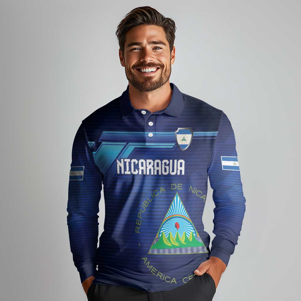 Nicaragua Football Custom Long Sleeve Polo Shirt Come On Los Pinoleros